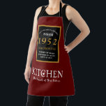 70th Birthday 1952 Name Elegant Black Gold Red Apron<br><div class="desc">A wonderful birthday black and gold design on an apron for that special celebration. Easily customise the text using the template provided. Part of the setting standards range of birthday supplies.</div>