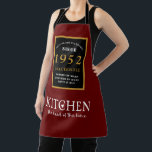 70th Birthday 1952 Name Elegant Black Gold Red Apron<br><div class="desc">A wonderful birthday black and gold design on an apron for that special celebration. Easily customise the text using the template provided. Part of the setting standards range of birthday supplies.</div>