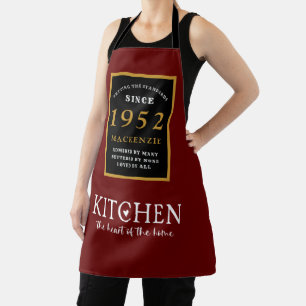 70th Birthday 1952 Name Elegant Black Gold Red Apron