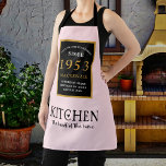 70th Birthday 1953 Name Elegant Black Gold Pink Apron<br><div class="desc">A wonderful birthday black and gold design on an apron for that special celebration. Easily customise the text using the template provided. Part of the setting standards range of birthday supplies.</div>