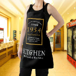 70th Birthday 1954 Name Elegant Black Gold Chic<br><div class="desc">Elegant Black & Gold Chic Apron - 70th Birthday 1954 Name Personalised Kitchen & BBQ Essentials. Celebrate a fabulous birthday with style and practicality! This Elegant Black & Gold Chic Apron, personalised for those born in 1954, is the perfect accessory for the culinary enthusiast in your life. Its eye-catching design,...</div>