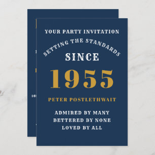 70th Birthday 1955 Blue Gold Personalised For Him Invitation