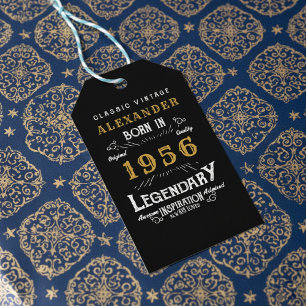 70th Birthday 1956 Add Name Legend Black Gold Gift Tags