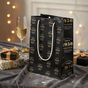 70th Birthday 1956 Black Gold Chic Elegant Medium Gift Bag