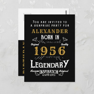 70th Birthday 1956 Black Gold Legend Invitation Postcard