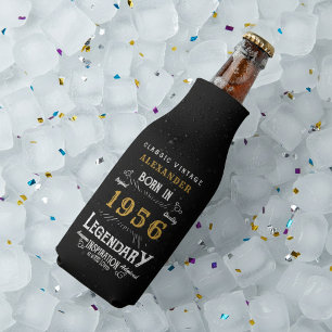 70th Birthday 1956 Name Legend Chic Black Gold Bottle Cooler