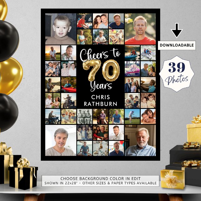 70th Birthday 39 Photo Collage Cheers to 70 Years Poster (Creator Uploaded)