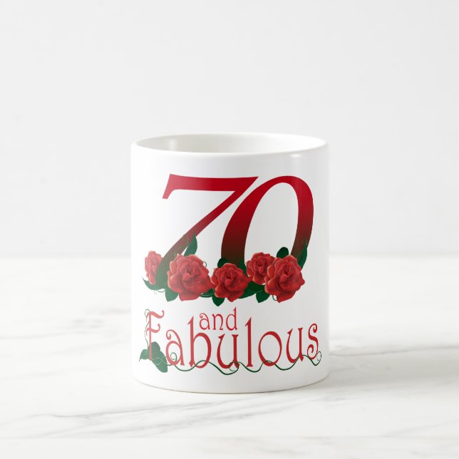 70th birthday 70 and fabulous red roses floral mug (Center)