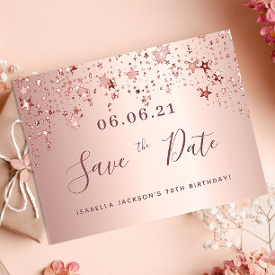 70th birthday 70 rose gold stars save the date postcard