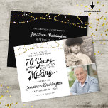 70th Birthday 70 YEARS IN THE MAKING Black Gold Invitation<br><div class="desc">Invite guests to a birthday party 70 YEARS IN THE MAKING with these fun black and gold invitations featuring a retro typography title design, string lights and personalised with 2 photos (perhaps use Then and Now pictures for a memorable keepsake). PHOTO TIP: For fastest/best results, choose a photo with the...</div>