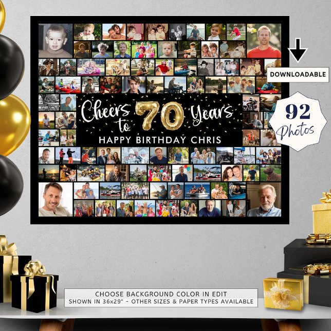 70th Birthday 92 Photos Black Gold Cheers To Years Poster (Creator Uploaded)