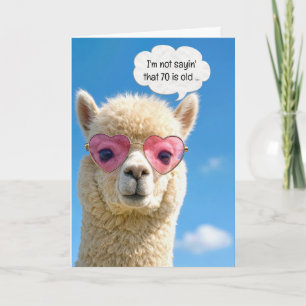 70th Birthday Alpaca In Pink Heart-shaped Glasses Card