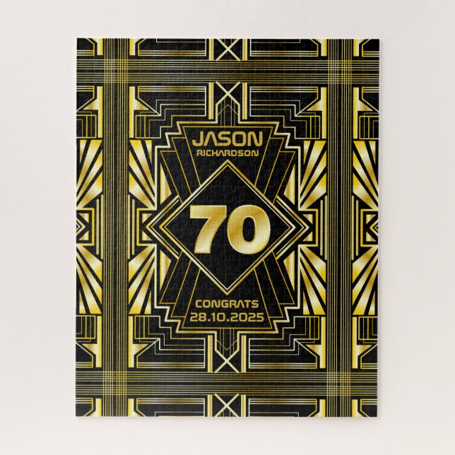 70th Birthday Art Deco Gold Black Great Gatsby Jigsaw Puzzle (Vertical)