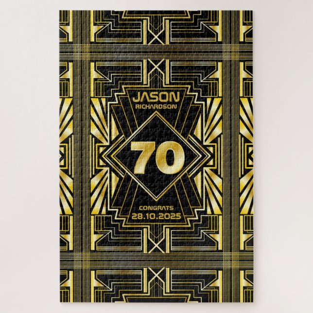 70th Birthday Art Deco Gold Black Great Gatsby Jigsaw Puzzle (Vertical)