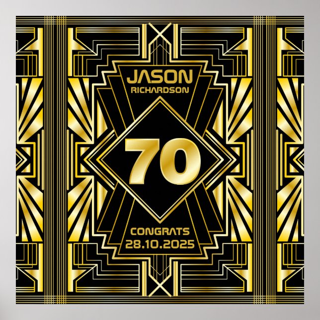 70th Birthday Art Deco Gold Black Great Gatsby Poster (Front)