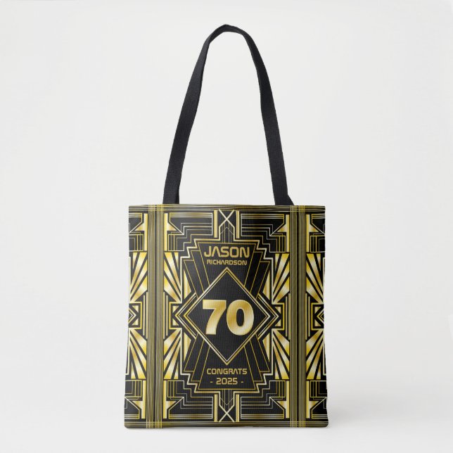70th Birthday Art Deco Gold Black Great Gatsby Tote Bag (Front)