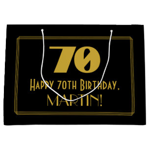 70th Birthday — Art Deco Inspired Look "70" & Name Large Gift Bag