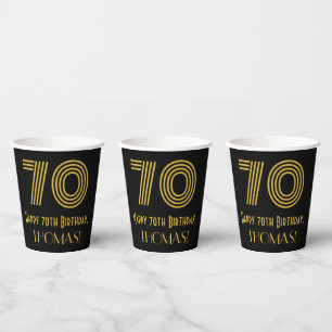 70th Birthday: Art Deco Inspired Look “70” & Name Paper Cups
