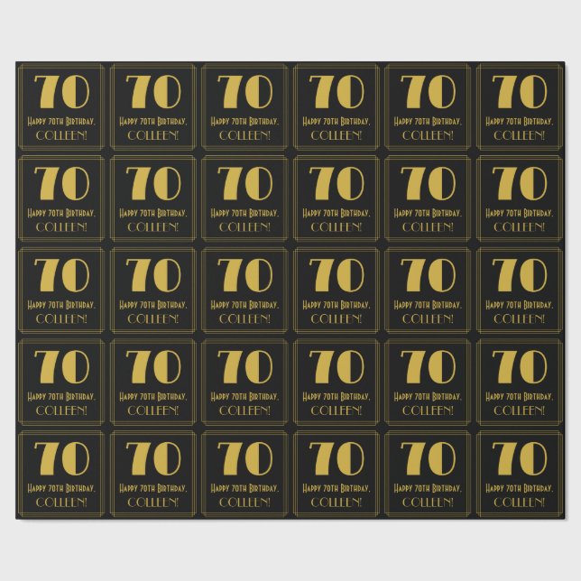 70th Birthday ~ Art Deco Inspired Look "70", Name Wrapping Paper (Seam)