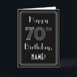 70th Birthday: Art Deco Style # 70 & Custom Name Card<br><div class="desc">The front of this luxurious Roaring Twenties art deco inspired birthday-themed greeting card design has the message “Happy 70th Birthday, ” and a custom recipient name. The number “70th” on the front has a fancy lined appearance, and there is also a multi-line border. The inside has a personalised birthday greeting...</div>