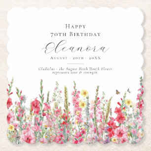 70th Birthday August Birth Flower Custom Paper Coaster