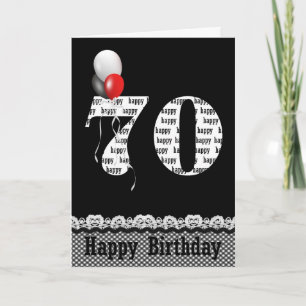 70th birthday balloons bouquet on black card