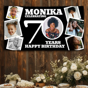 70th Birthday Banner Custom Photo black white