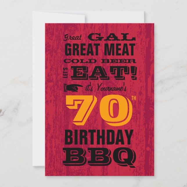 70th Birthday BBQ Grill Out Invitation (Front)