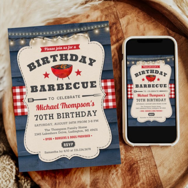 70th Birthday BBQ Summer Barbecue Party Invitation (70th Birthday Invitation, Barbecue Invitation, BBQ Invitation, BBQ Invite, Summer Party Invite)