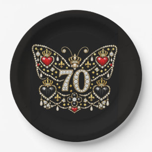 70th birthday bejewelled diamonds butterfly paper plate