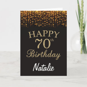 70th Birthday Black and Gold Glitter Card