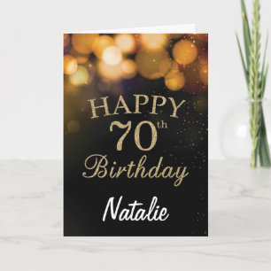 70th Birthday  Black and Gold Glitter Card