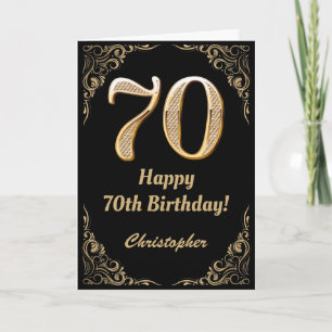 70th Birthday Black and Gold Glitter Frame Card