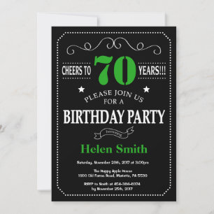 70th Birthday Black and Green Chalkboard Invitation