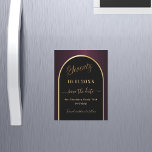 70th birthday black burgundy Save the Date magnet<br><div class="desc">A magnetic Save the Date card for a 70th birthday party.  A black and burgundy background,  decorated with a faux gold arch. Personalise and add a date and your name. The text: Seventy and Save the Date is written with a large trendy hand lettered style script.</div>