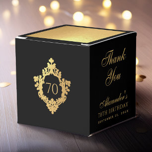 70th Birthday Black Faux Gold Foil Crest Thank You Favour Box