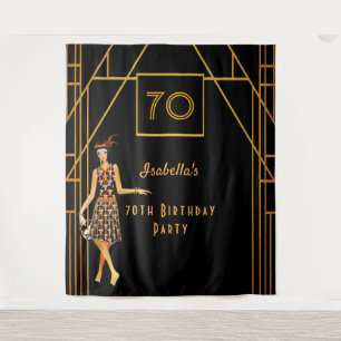 70th birthday black gold 1920's art deco tapestry