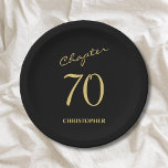 70th Birthday Black Gold Chapter 70 Paper Plate<br><div class="desc">Make your loved one's 70th birthday celebration elegant and memorable with our stunning Black and Gold paper plates from Zazzle. Discover how these customisable napkins can elevate your event and create unforgettable moments in our exclusive article.</div>