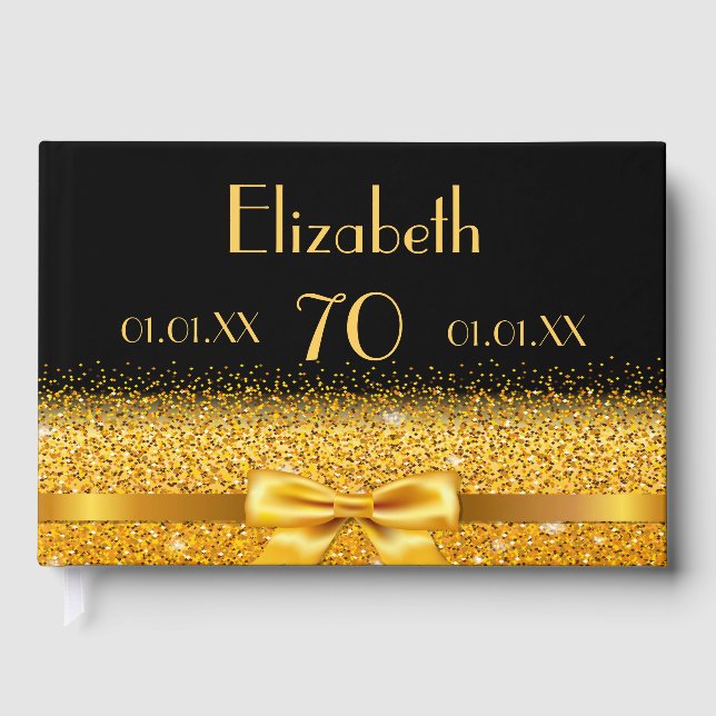 70th birthday black gold classic elegance guest book (Front)