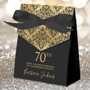 70th Birthday Black Gold Damask Thank You  Favour Box