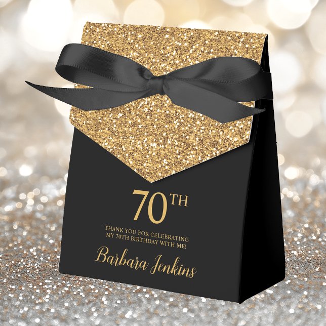 70th Birthday Black Gold Glitter Thank You Favour Box (Creator Uploaded)