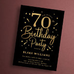 70th Birthday Black Gold Invitation<br><div class="desc">70th birthday party invitation in black and gold. Trendy modern design,  perfect for a stylish men's or women's bday celebration. Features script font and confetti. Customize with your own details. Printed Zazzle invitations or instant download digital printable template.</div>