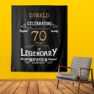 70th Birthday Black Gold  Legendary Photo Backdrop Tapestry