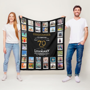 70th Birthday Black Gold Legendary Photo Fleece Blanket