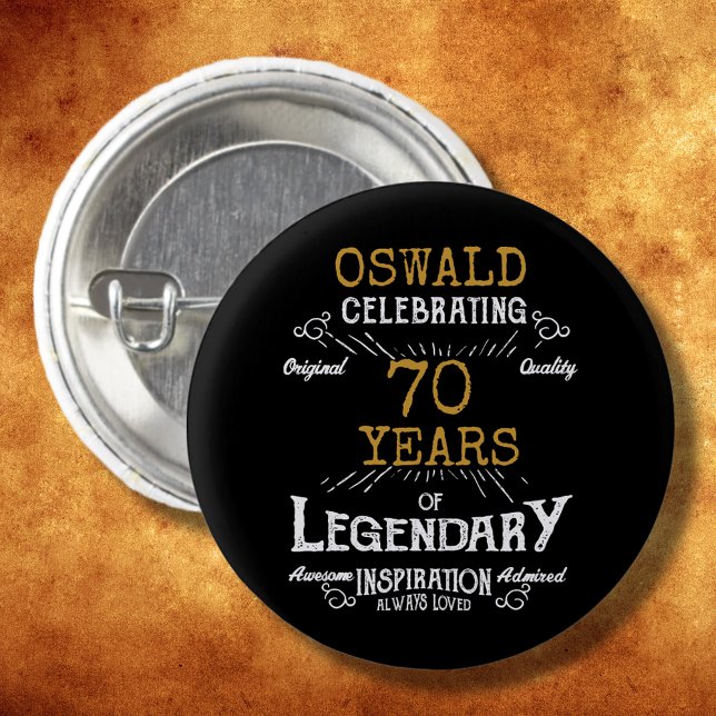 70th Birthday Black Gold  Legendary Retro 3 Cm Round Badge (70th Birthday Black Gold Legendary Retro Button
)