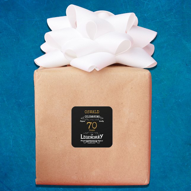 70th Birthday Black Gold  Legendary Retro Square Sticker (70th Birthday Black Gold Legendary Retro Square Sticker)