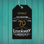 70th Birthday Black Gold  Legendary Vintage Gift Tags<br><div class="desc">A personalised elegant 70th birthday vintage gift label that is easy to customise for that special birthday party occasion.</div>