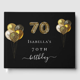 70th birthday black gold leopard animal birthday guest book