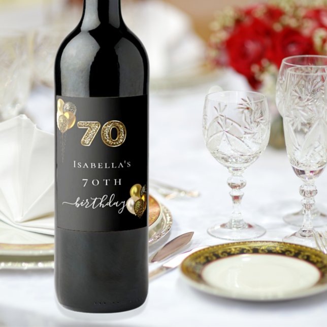 70th birthday black gold leopard animal wine label (Creator Uploaded)
