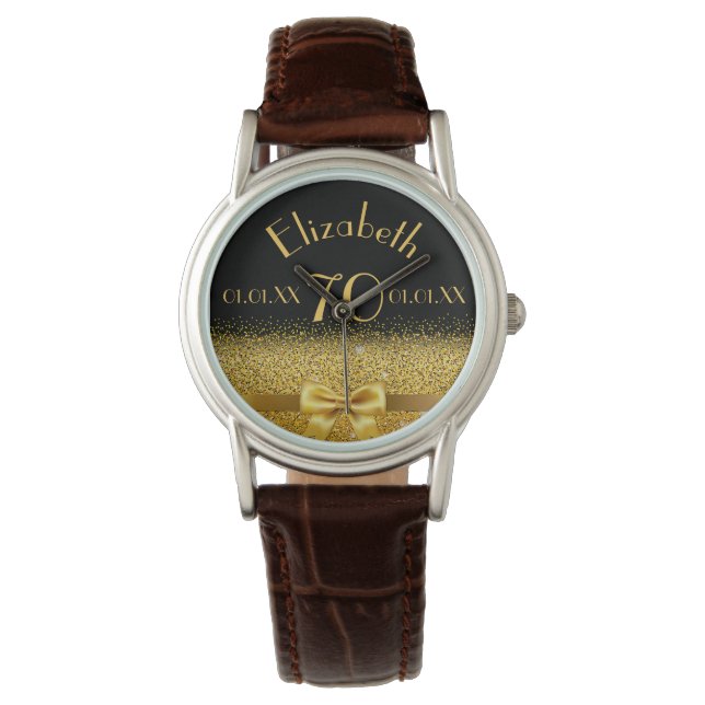 70th birthday black gold monogram elegant watch (Front)